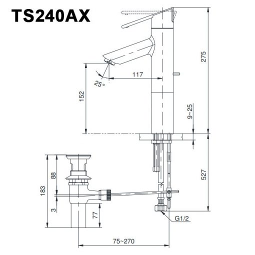 TOTO TS240AX - Vòi lavabo cổ cao nóng lạnh