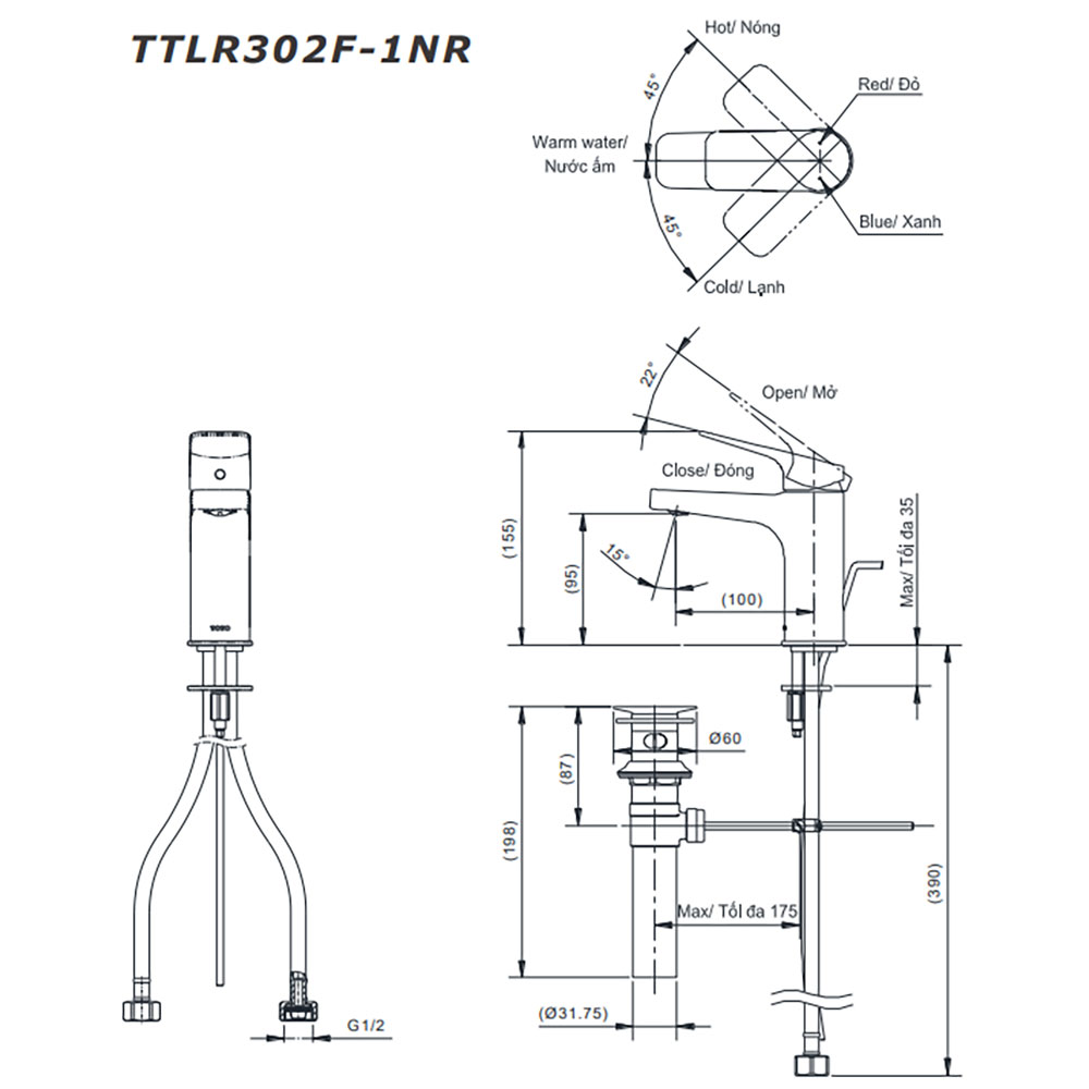 Bản-vẽ-kỹ-thuật-Vòi-lavabo-TOTO-TTLR302F-1NR-nóng-lạnh