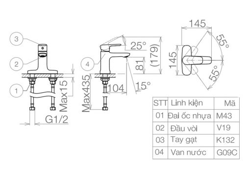 VIGLACERA VG332 - Vòi lavabo nóng lạnh 3 lỗ