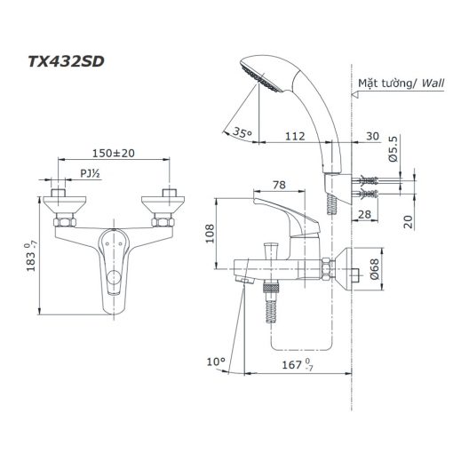TOTO TX432SDN - Vòi sen tắm nóng lạnh