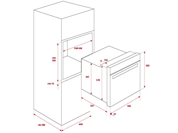 Bản vẽ kích thước Lò nướng TEKA HLB 8600 BK âm tủ
