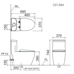 CAESAR CD1364 TAF060 - Bồn cầu thông minh nắp rửa cơ