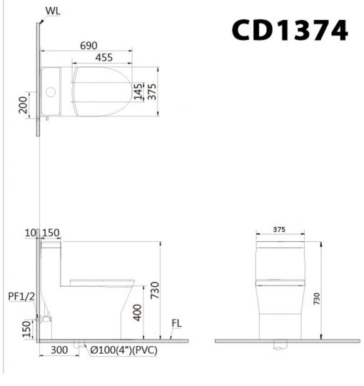 CAESAR CD1374 TAF060 - Bồn cầu thông minh nắp rửa cơ