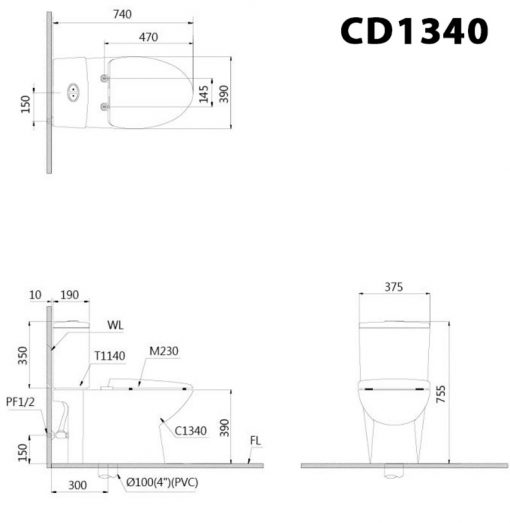 CAESAR CD1340 TAF060 - Bồn cầu thông minh nắp rửa cơ