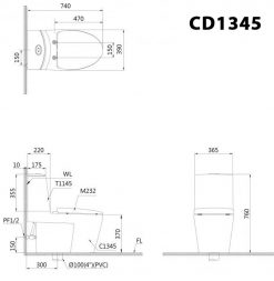 CAESAR CD1345 TAF060 - Bồn cầu thông minh nắp rửa cơ
