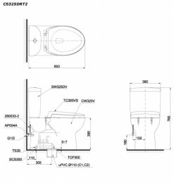TOTO CS325DRW7#W - Bồn cầu thông minh nắp rửa điện tử TCF6631A
