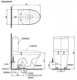TOTO CS945PDT10#XW - Bồn cầu 2 khối nắp êm TC395VS 1 TOTO CS945PDT10#XW - Bồn cầu 2 khối nắp êm TC395VS