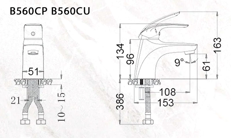 Bản vẽ kỹ thuật Vòi lavabo CAESAR B560CP B560CU nóng lạnh