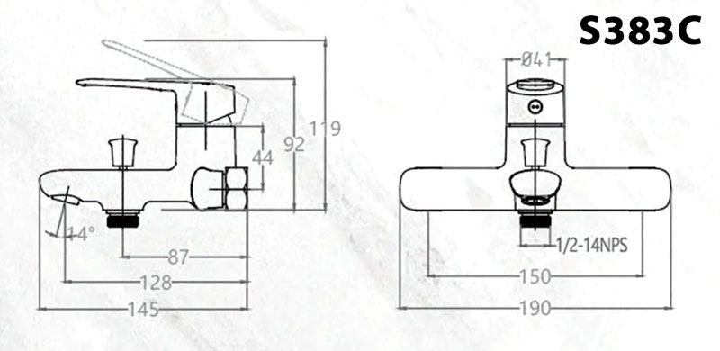 Bản vẽ kỹ thuật Vòi sen tắm CAESAR S383C nóng lạnh