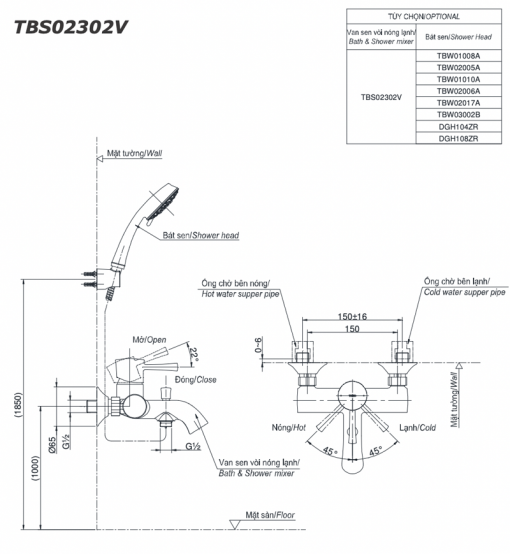 TOTO TBS02302V TBW07012A - Vòi sen tắm nóng lạnh LN