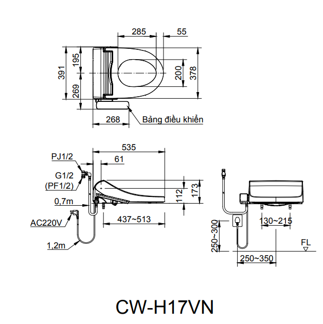INAX ACT-902 CW-H17VN - Bồn cầu thông minh nắp điện tử