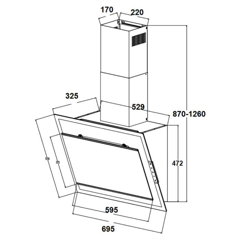 Bản vẽ kích thước Máy hút mùi CANZY CZ 369T GLASS 70cm kính vát