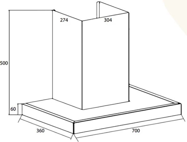 Bản vẽ kích thước Máy hút mùi CANZY CZ 636PRO 70cm chữ T