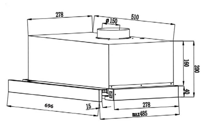 Bản vẽ kích thước Máy hút mùi CANZY CZ 70BRH 70cm âm tủ