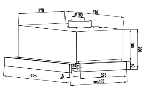 Bản vẽ kích thước Máy hút mùi CANZY CZ 70WRH 70cm âm tủ