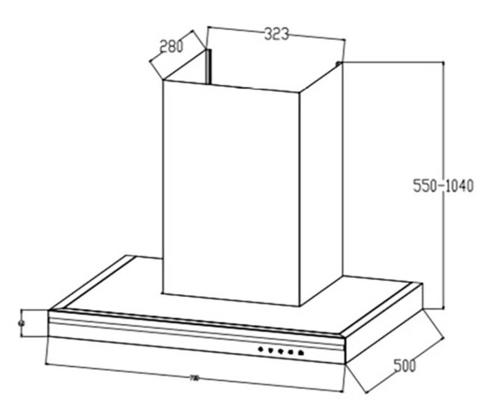 Bản vẽ kích thước Máy hút mùi CANZY CZ HE70SS 70cm chữ T