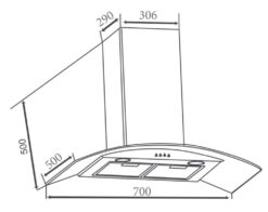 Bản vẽ kích thước Máy hút mùi CANZY CZ SB07E 70cm kính cong