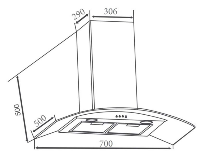 Bản vẽ kích thước Máy hút mùi CANZY CZ SB07E 70cm kính cong