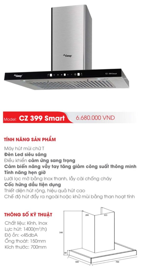 Máy hút mùi CANZY CZ 399 SMART 70cm chữ T (1)