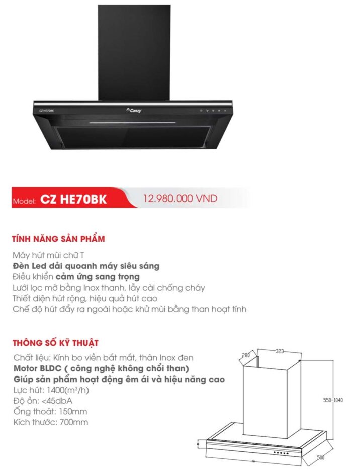 Máy hút mùi CANZY CZ HE70BK 70cm chữ T (1)