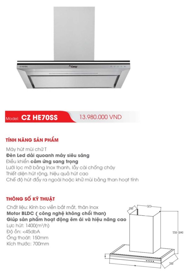 Máy hút mùi CANZY CZ HE70SS 70cm chữ T 2