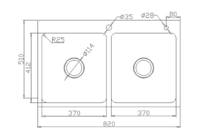 Bản Vẽ Kỹ Thuật Chậu rửa bát inox KONOX KN8251TD DEKOR dương bàn 2 hố