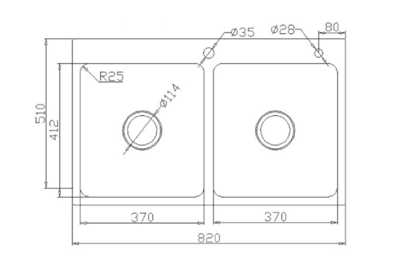 Bản Vẽ Kỹ Thuật Chậu rửa bát inox KONOX KN8251TD DEKOR dương bàn 2 hố