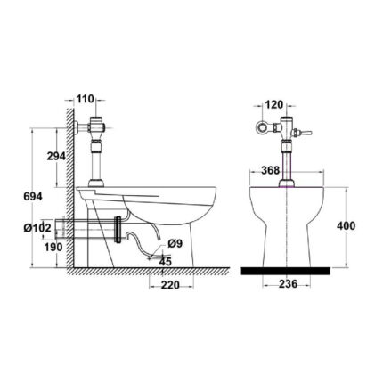 Bản vẽ kỹ thuật Bồn cầu 1 khối AMERICAN STANDARD 2490-WT xả trực tiếp