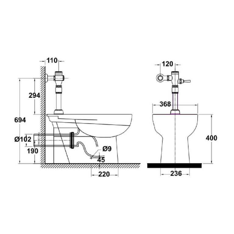 Bản vẽ kỹ thuật Bồn cầu 1 khối AMERICAN STANDARD 2490-WT xả trực tiếp