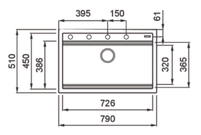 Bản vẽ kỹ thuật Chậu rửa bát đá KONOX TERRA 790S Black