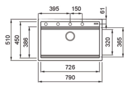 Bản vẽ kỹ thuật Chậu rửa bát đá KONOX TERRA 790S Grey