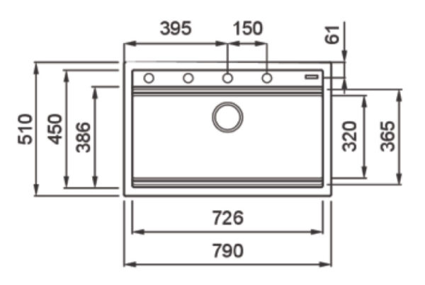 Bản vẽ kỹ thuật Chậu rửa bát đá KONOX TERRA 790S Grey