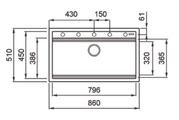 Bản vẽ kỹ thuật Chậu rửa bát đá KONOX TERRA 860S Black