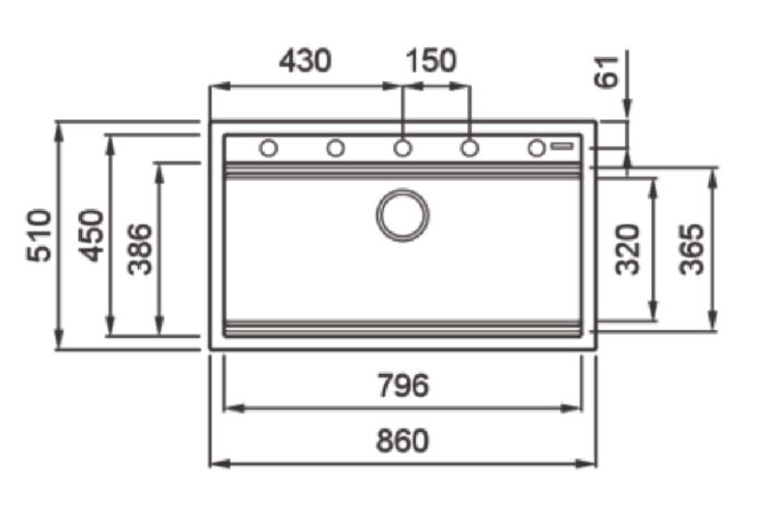 Bản vẽ kỹ thuật Chậu rửa bát đá KONOX TERRA 860S Black