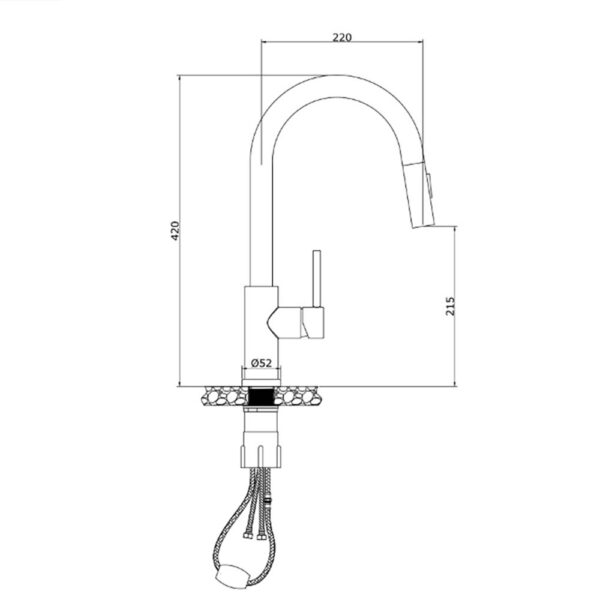 Bản vẽ kỹ thuật Vòi rửa bát KONOX RENO nóng lạnh rút dây