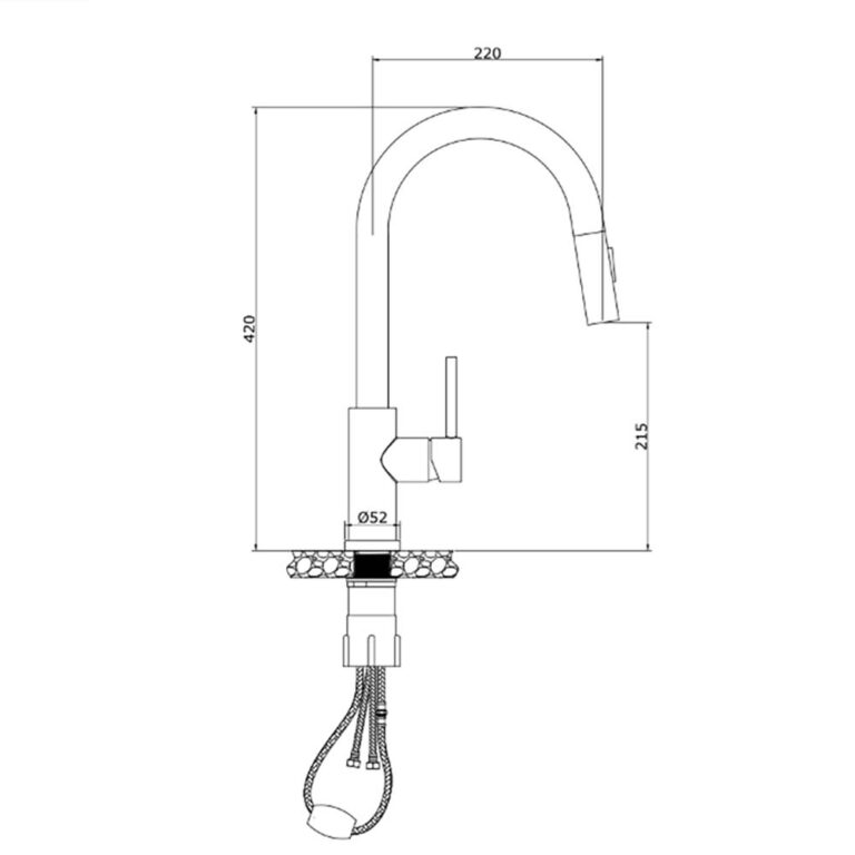 Bản vẽ kỹ thuật Vòi rửa bát KONOX RENO nóng lạnh rút dây