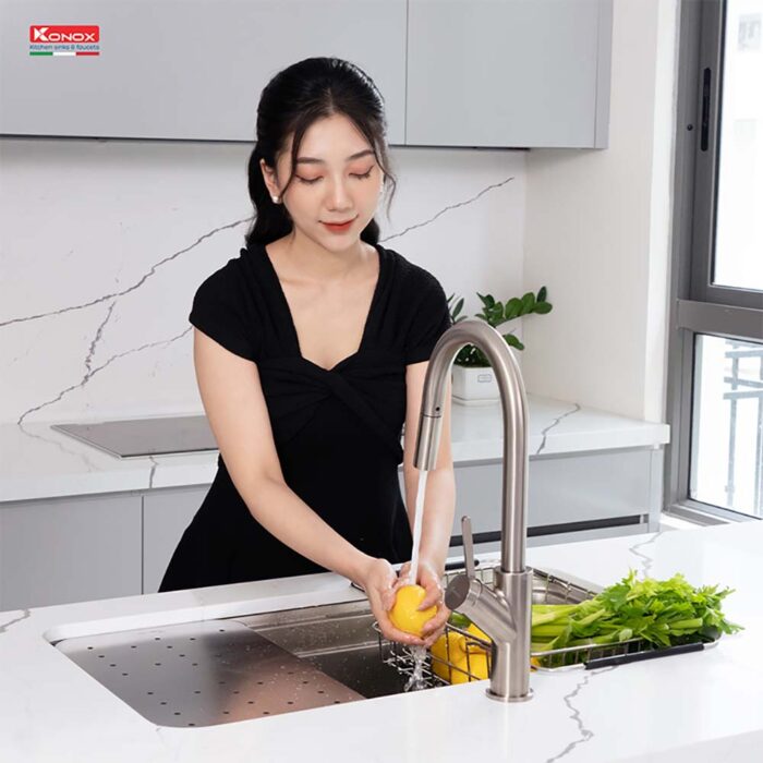 Chậu rửa bát inox KONOX KN8347SU DEKOR âm bàn 1 hố - Ảnh 11
