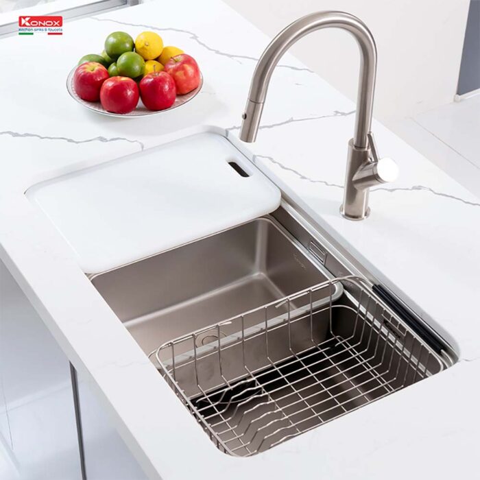 Chậu rửa bát inox KONOX KN8347SU DEKOR âm bàn 1 hố - Ảnh 4