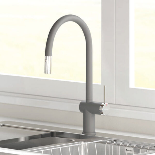 Vòi rửa bát KONOX RESTA GREY nóng lạnh rút dây 2