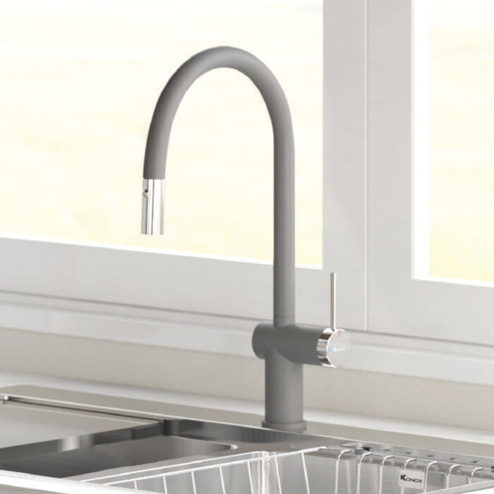 Vòi rửa bát KONOX RESTA GREY nóng lạnh rút dây 2
