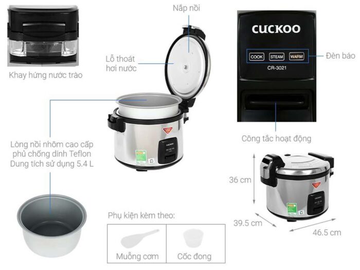 Nồi cơm điện cơ CUCKOO CR-3021 BKSTVNCV 5.4L công nghiệp - Ảnh 2
