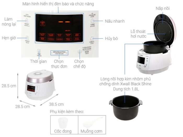 Nồi cơm điện tử CUCKOO CRP-PK1000S P2PIVNCV 1.8L áp suất - Ảnh 2
