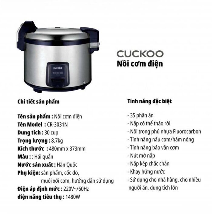 Nồi cơm điện cơ CUCKOO CR-3031N 5.4L công nghiệp - Ảnh 2