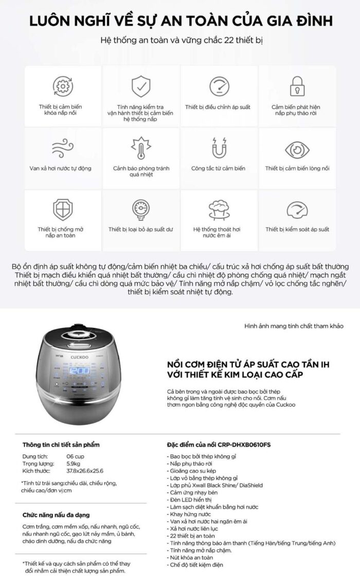 Nồi cơm điện tử CUCKOO CRP-DHXB0610FS 1.08L áp suất cao tần - Ảnh 2