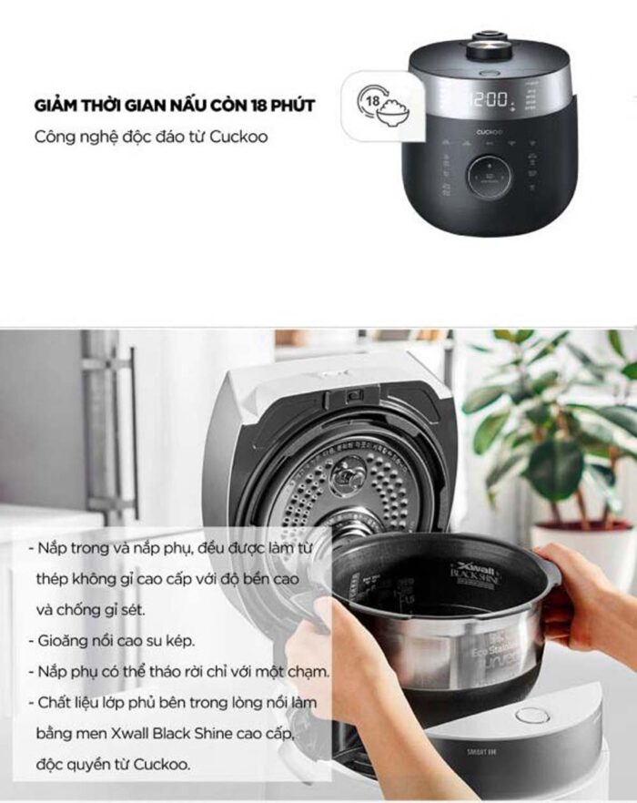 Nồi cơm điện tử CUCKOO CRP-LHTR0609F BKSIVNCV 1.08L áp suất kép cao tần - Ảnh 8