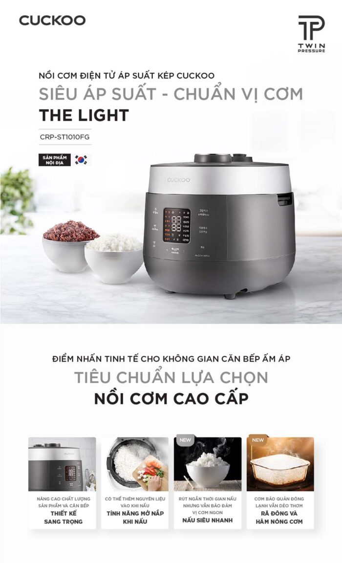 Nồi cơm điện tử CUCKOO CRP-ST1010FG 1.8L áp suất kép - Ảnh 3