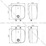 BẢN VẼ KÍCH THƯỚC Bình nóng lạnh ROSSI 6L lít R20 06 HW (R2006HW) cấp dưới bếp rửa bát gián tiếp 1500W