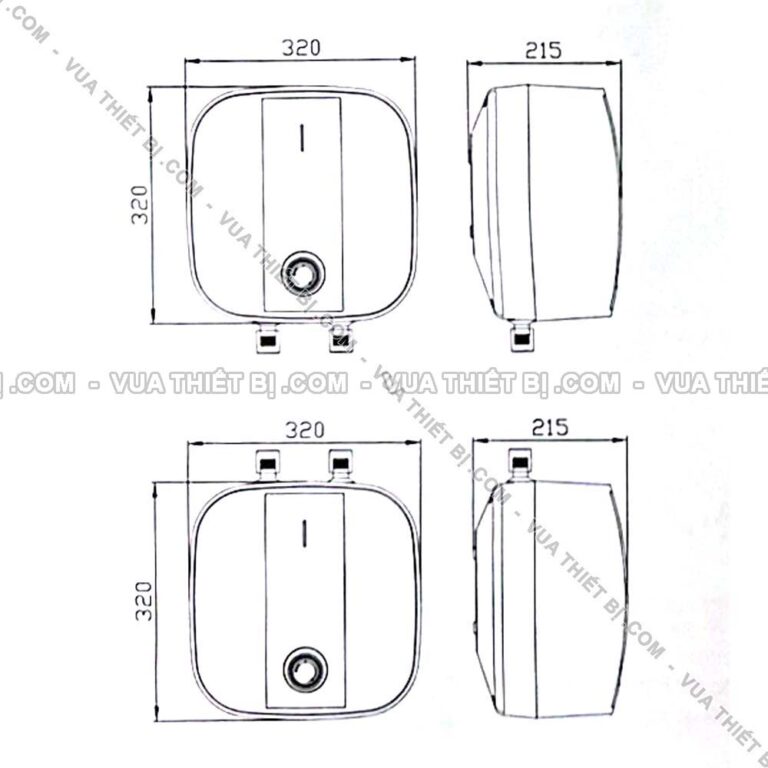 BẢN VẼ KÍCH THƯỚC Bình nóng lạnh ROSSI 6L lít R20 06 HW (R2006HW) cấp dưới bếp rửa bát gián tiếp 1500W