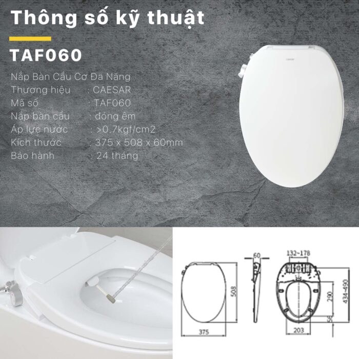 Bồn cầu thông minh CAESAR C1395F TAF060 (CD1395) nắp rửa cơ - Ảnh 3