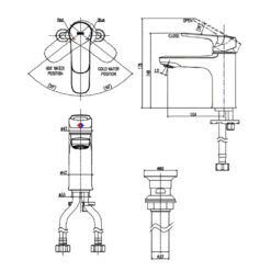 Bản vẽ kỹ thuật Vòi lavabo INAX LFV-1402S-R nóng lạnh 1 lỗ